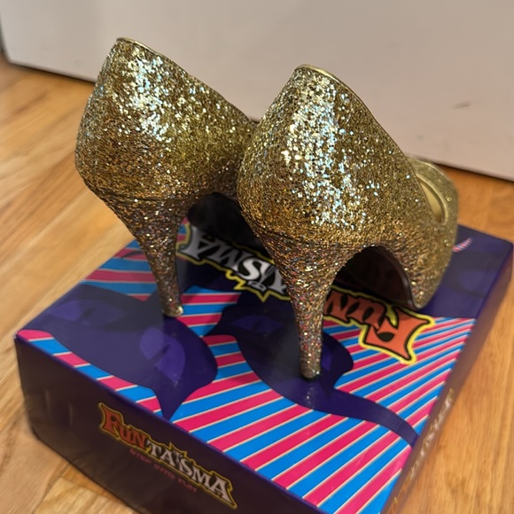 Fun Taisma Gold Glitter Peep-Toe Pump High Heels shoes Sz 9 original box - Picture 4 of 11
